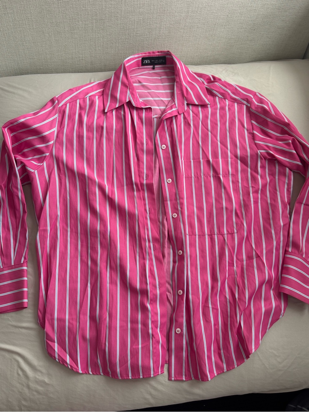 Zara Hot Pink & White Striped Button-Down Shirt